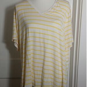 Old Navy Brand Ladies Yellow and White Striped Hi-Low Top Short Sleeve